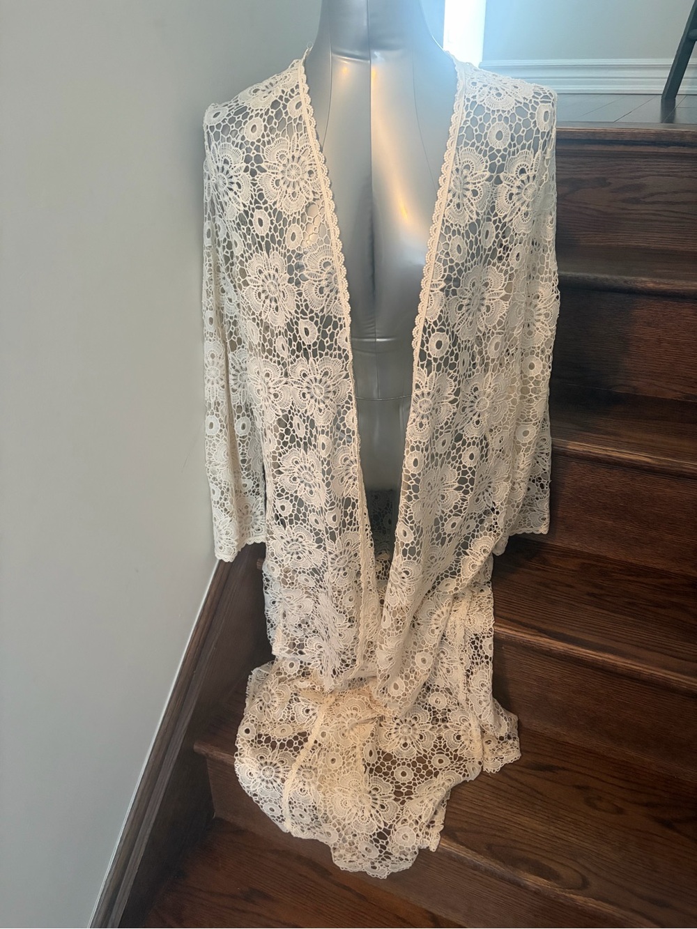Cozy Casual Ivory Crochet Lace Duster